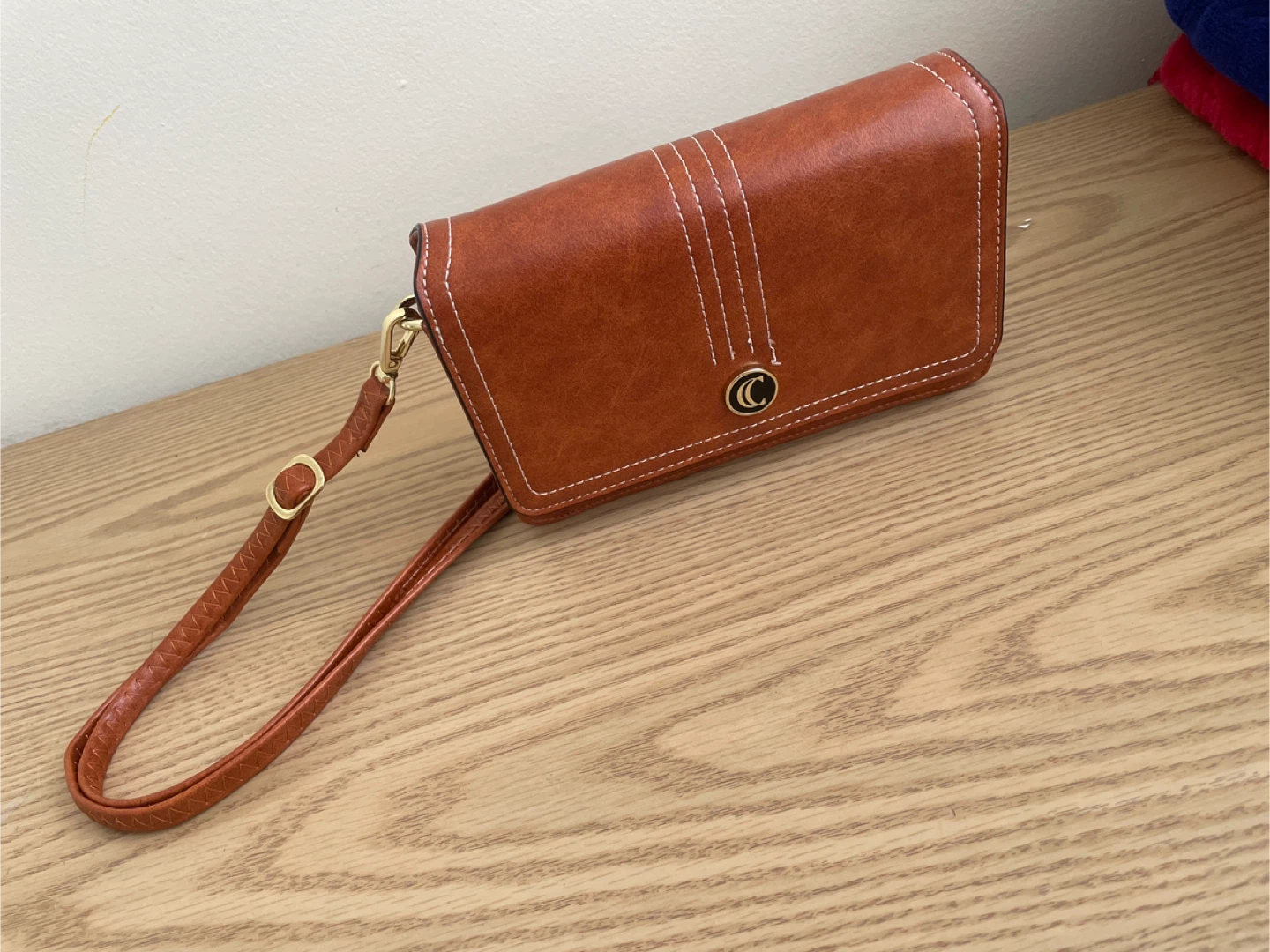 Brown Faux Leather Clutch Wallet with Strap - photo 3