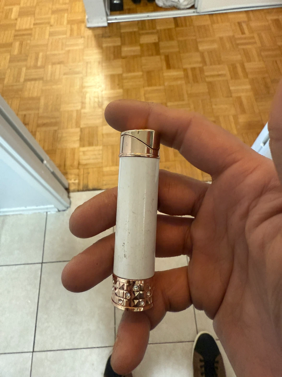 Colibri Butane Lighter - White and Gold with Rhinestones