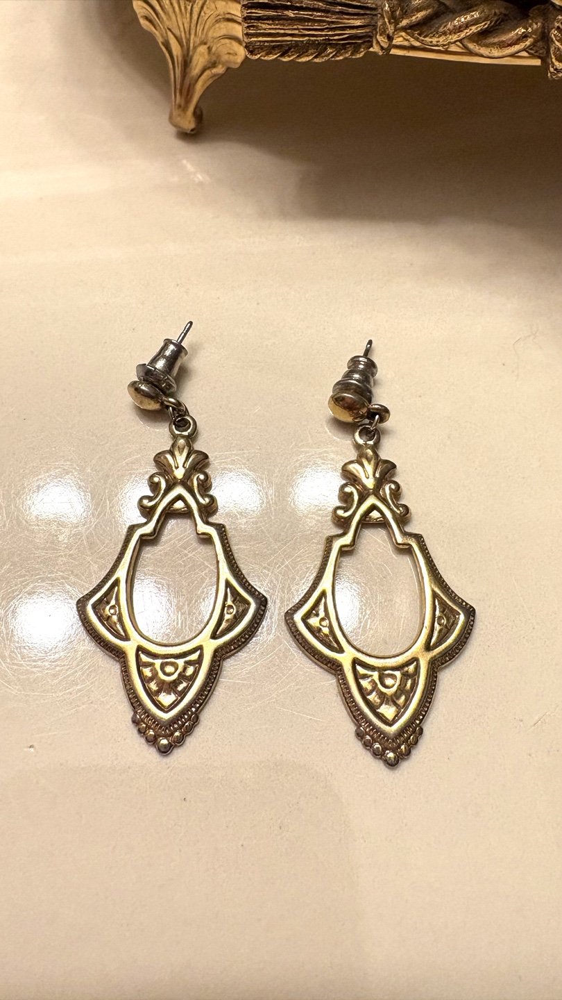 Ornate Gold-Tone Dangle Earrings - photo 2