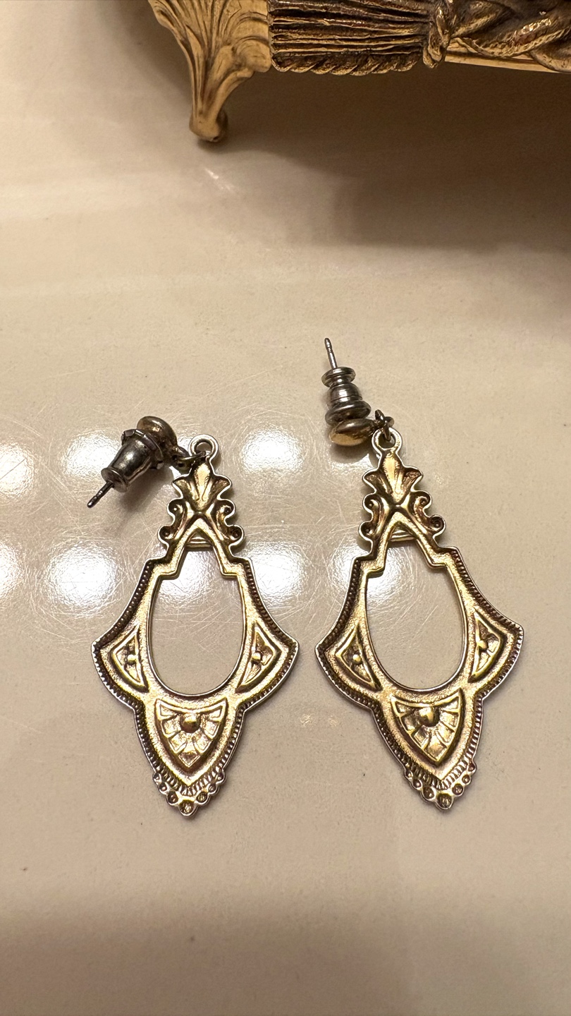 Ornate Gold-Tone Dangle Earrings - photo 3
