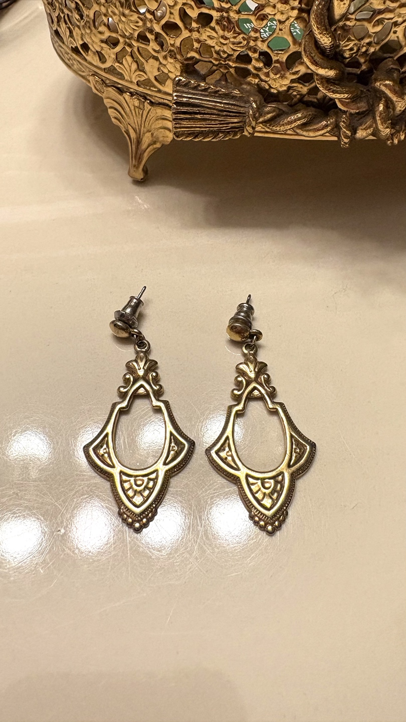 Ornate Gold-Tone Dangle Earrings