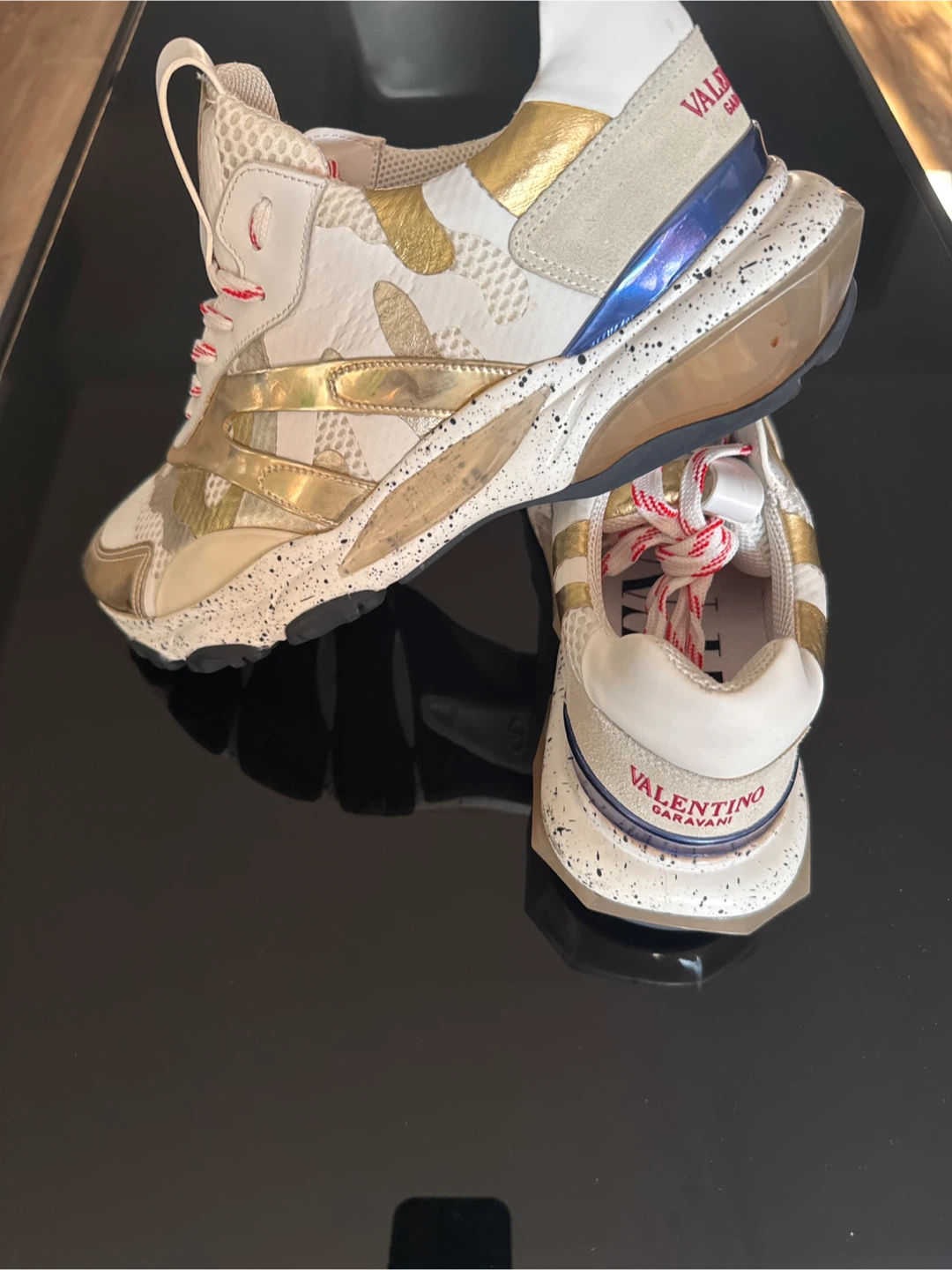 Valentino Garavani White & Gold Camo Sneakers