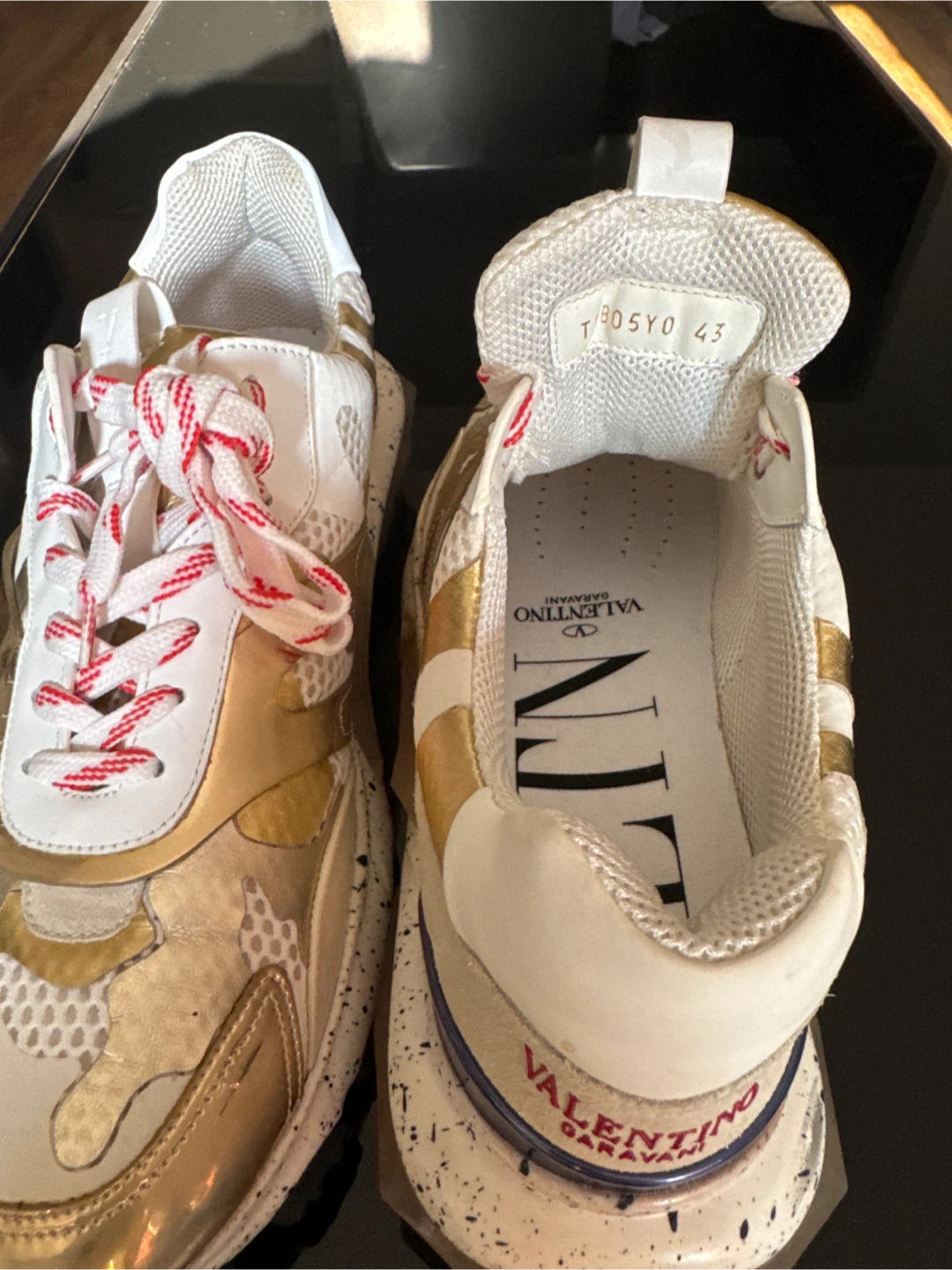 Valentino Garavani White & Gold Camo Sneakers - photo 2