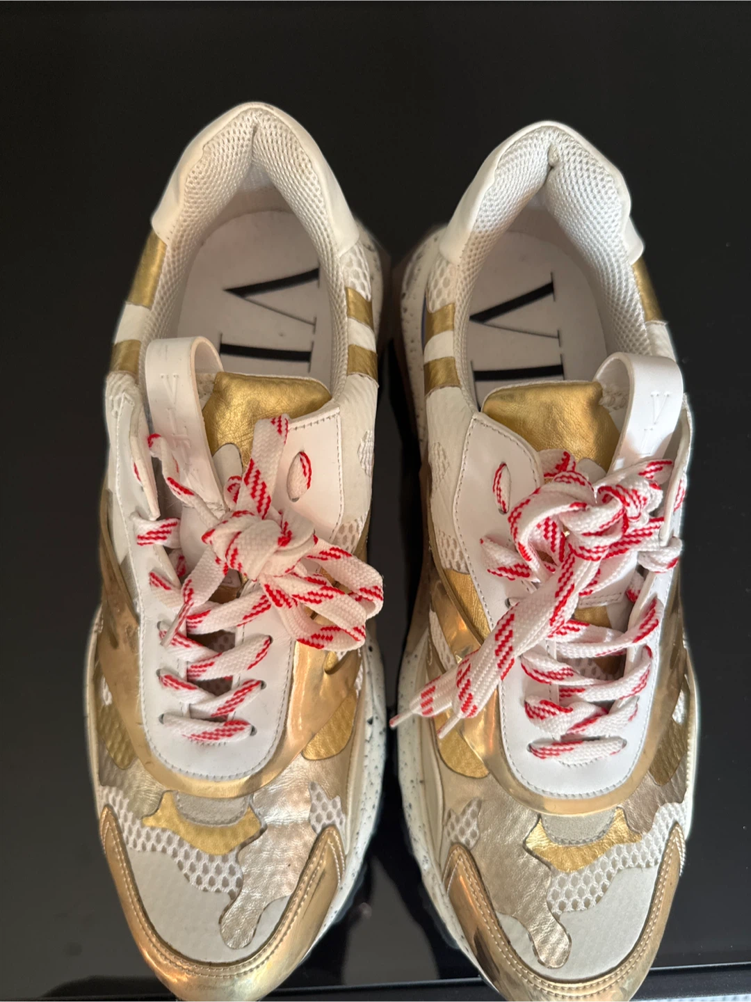 Valentino Garavani White & Gold Camo Sneakers - photo 4