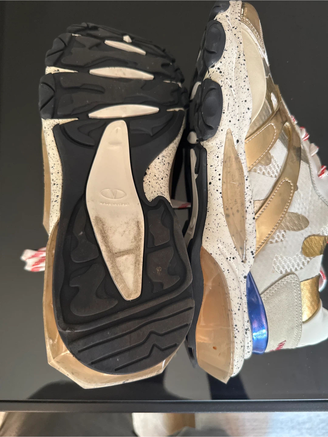 Valentino Garavani White & Gold Camo Sneakers - photo 3