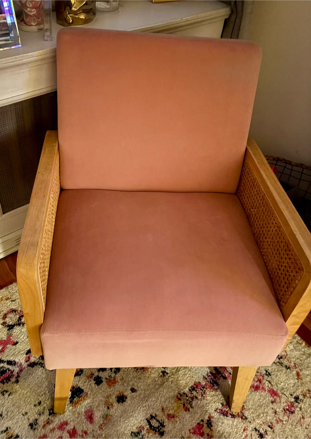 Pink Accent Chair with Rattan Arms - photo 2