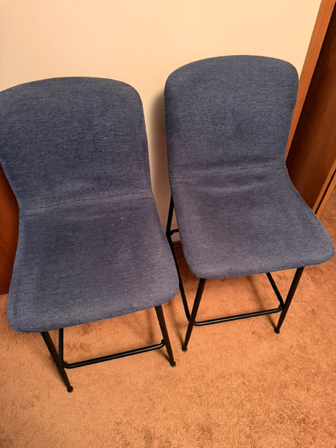 Set of 2 Blue Fabric counter  Stools - photo 3