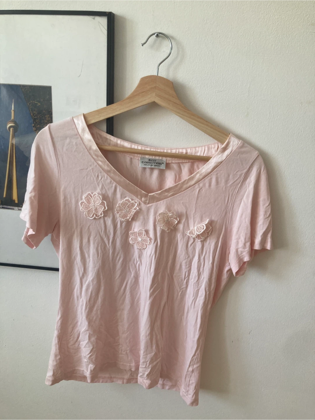 Pink T-Shirt with Flower Appliqués