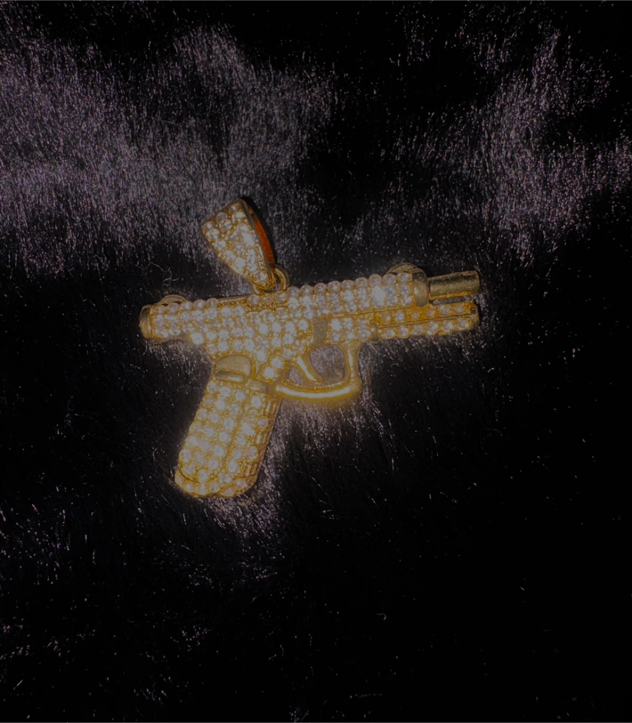 Gold Gun Pendant with Crystals