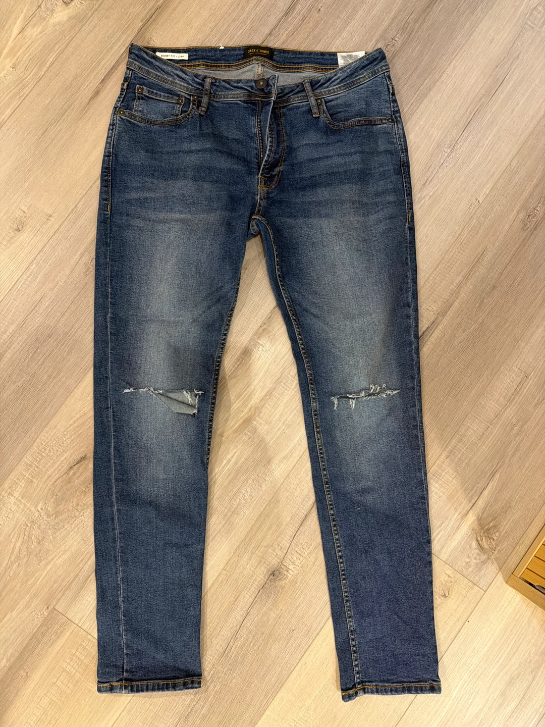 JACK & JONES Blue Skinny Fit Jeans with Ripped Knees