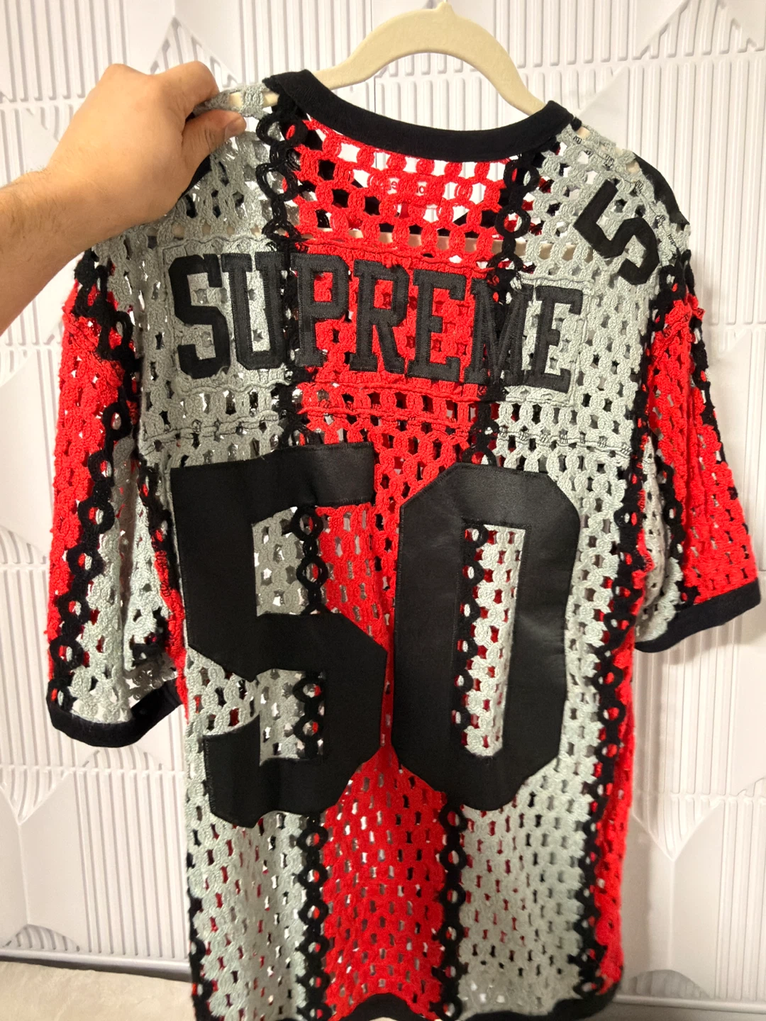 Supreme Crochet Football Jersey Size L Red/Grey - photo 2