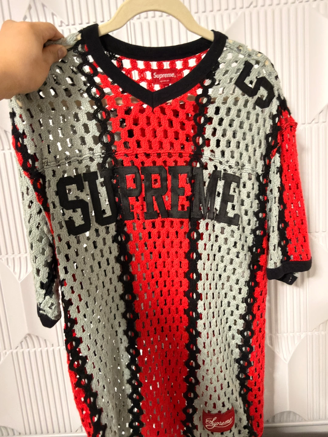 Supreme Crochet Football Jersey Size L Red/Grey