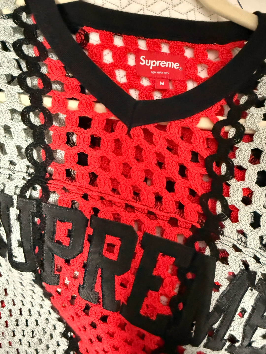 Supreme Crochet Football Jersey Size L Red/Grey - photo 3