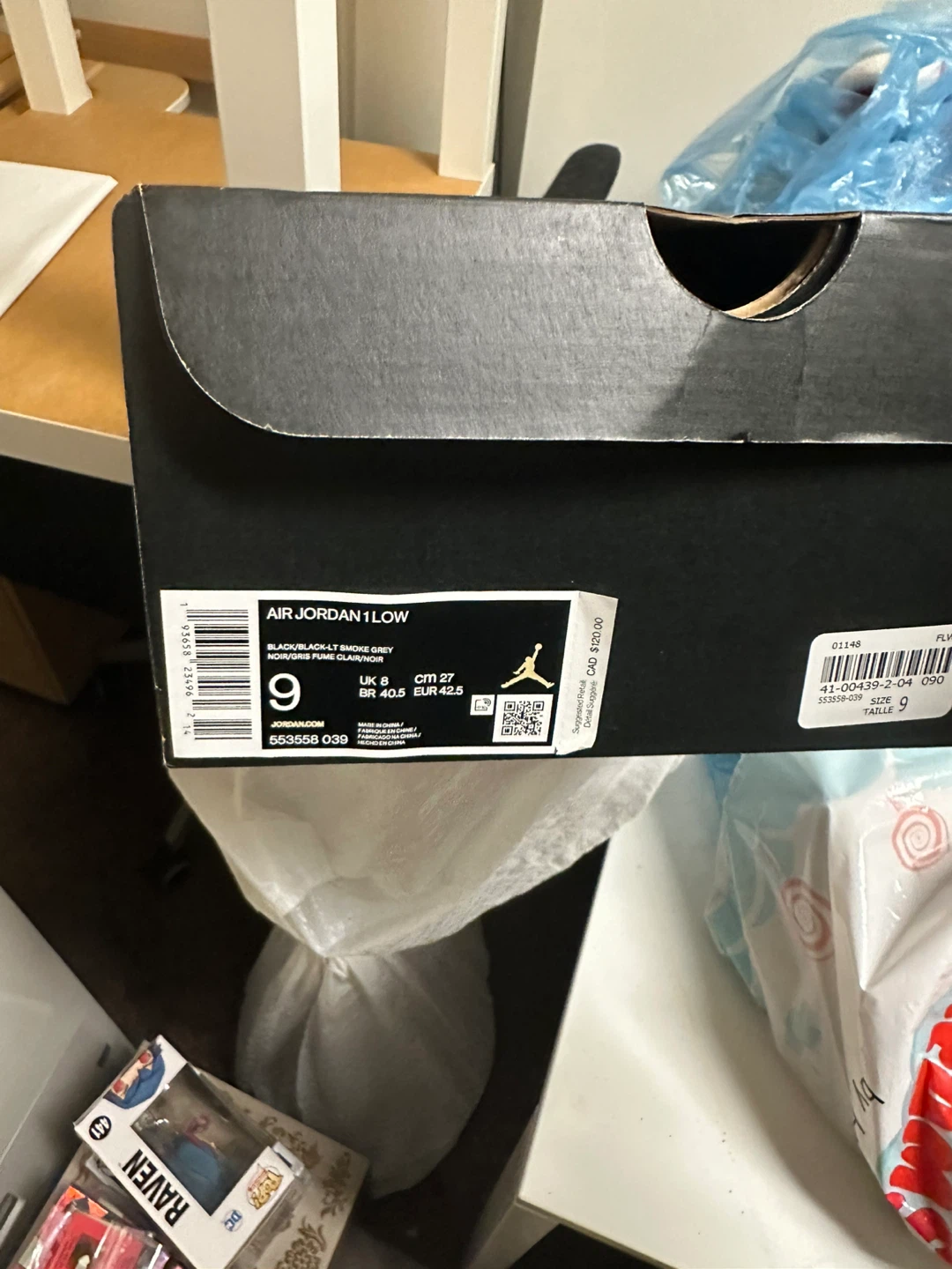 Air Jordan 1 Low Black/White-Light Smoke Grey Shoes