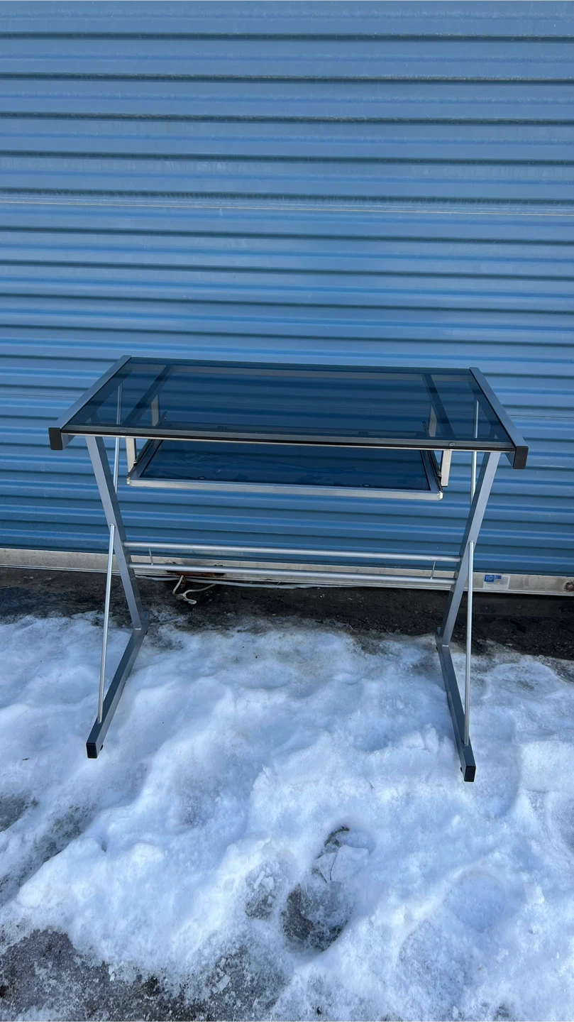 Glass Top Desk with Silver Frame