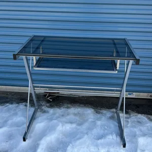 Glass Top Desk with Silver Frame