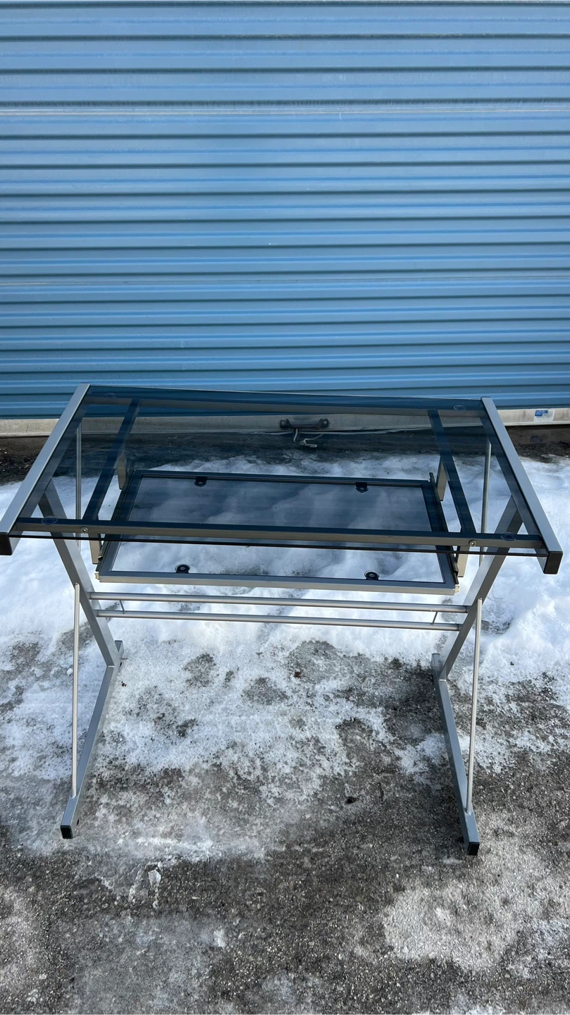 Glass Top Desk with Silver Frame - photo 2