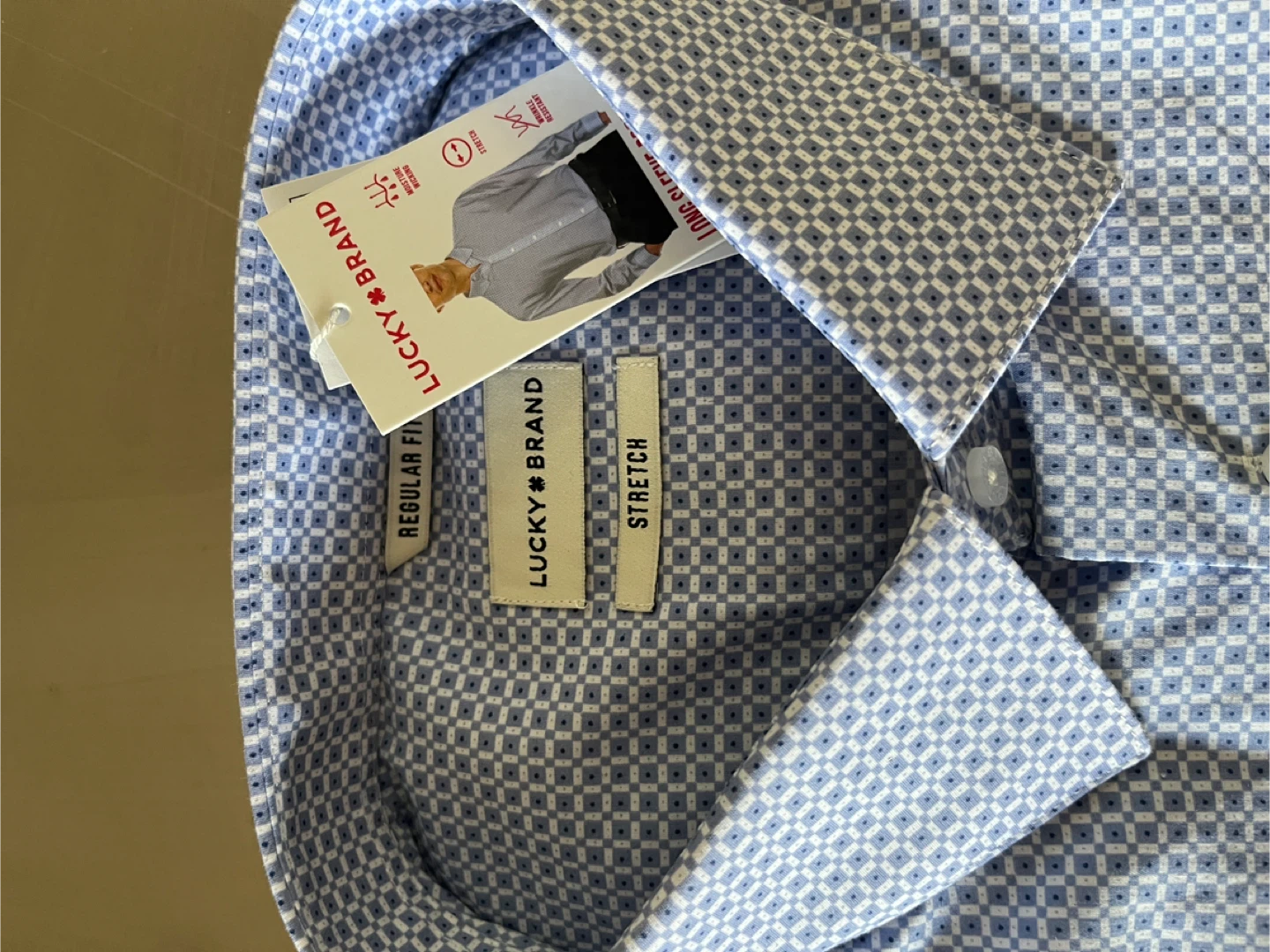 Lucky Brand Men's Dress Shirt - Blue Geometric Pattern - XXL