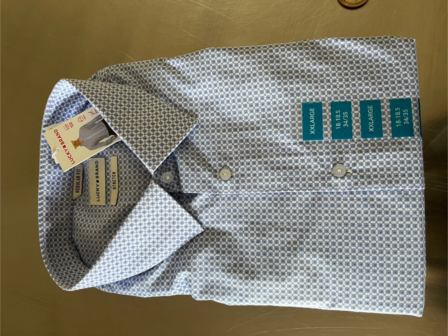 Lucky Brand Men's Dress Shirt - Blue Geometric Pattern - XXL - photo 2