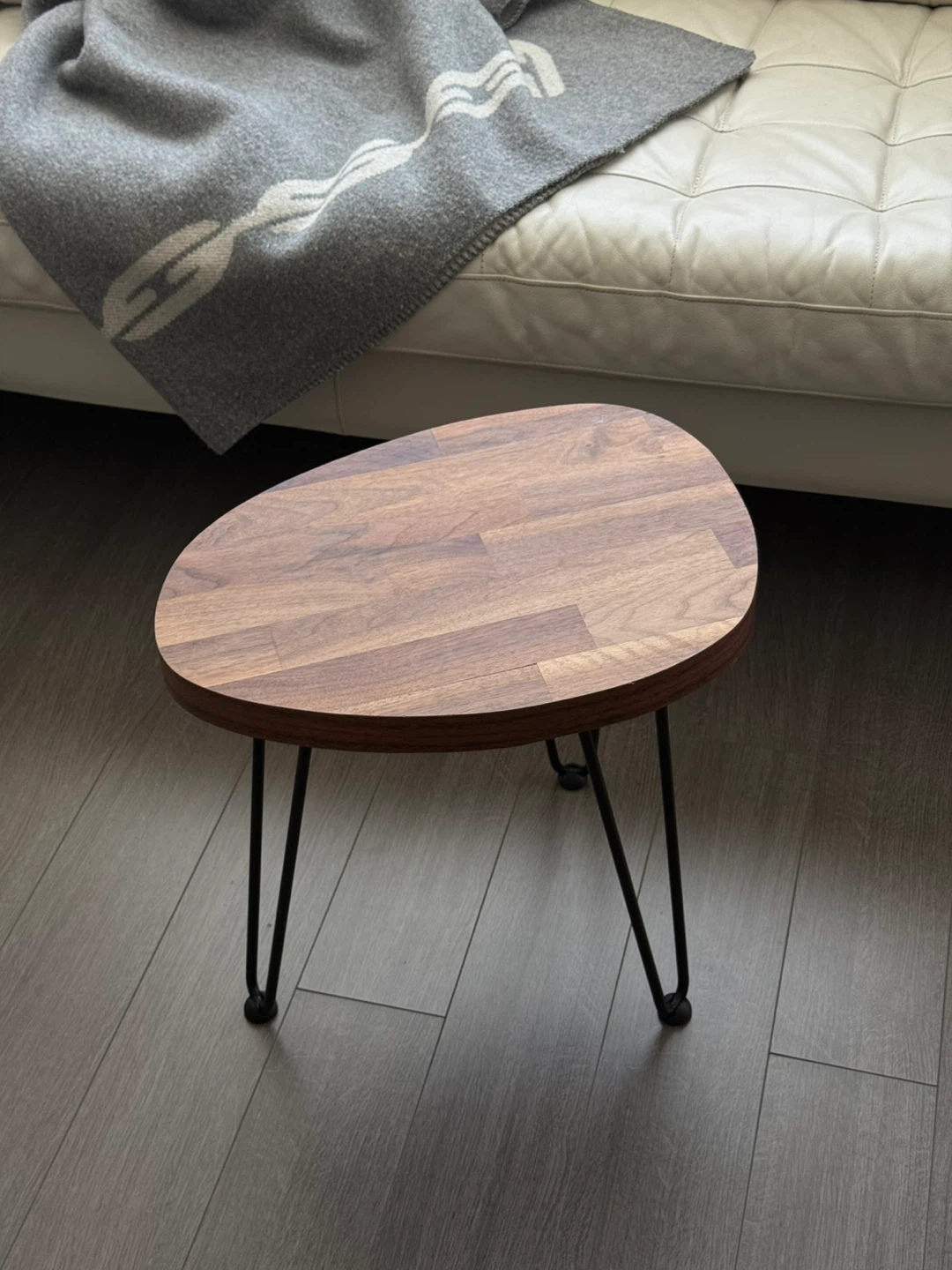 Walnut Oval Side Table with Metal Legs