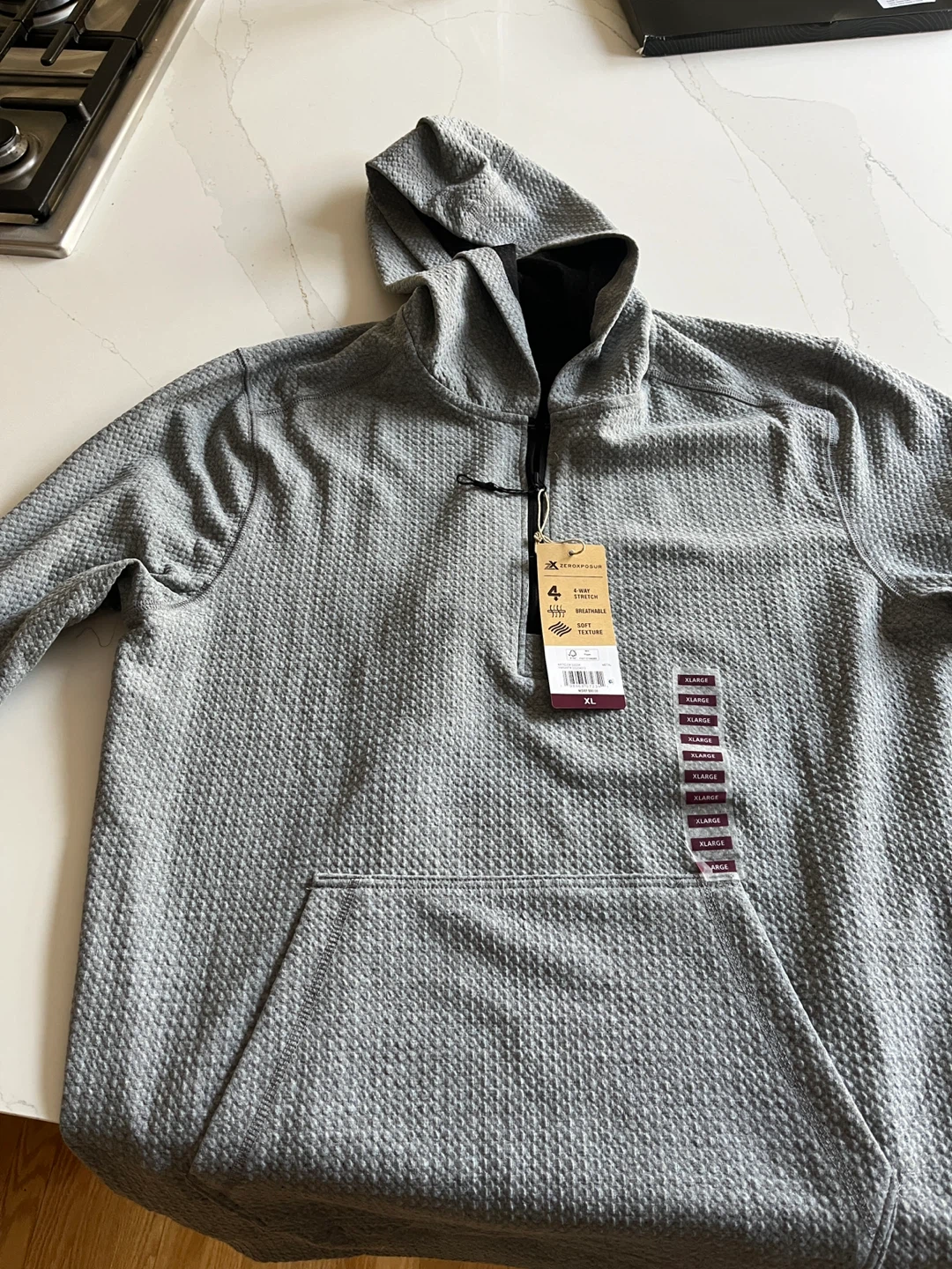 Hoodie -Zero Exposure Grey Waffle Knit Hoodie - XL