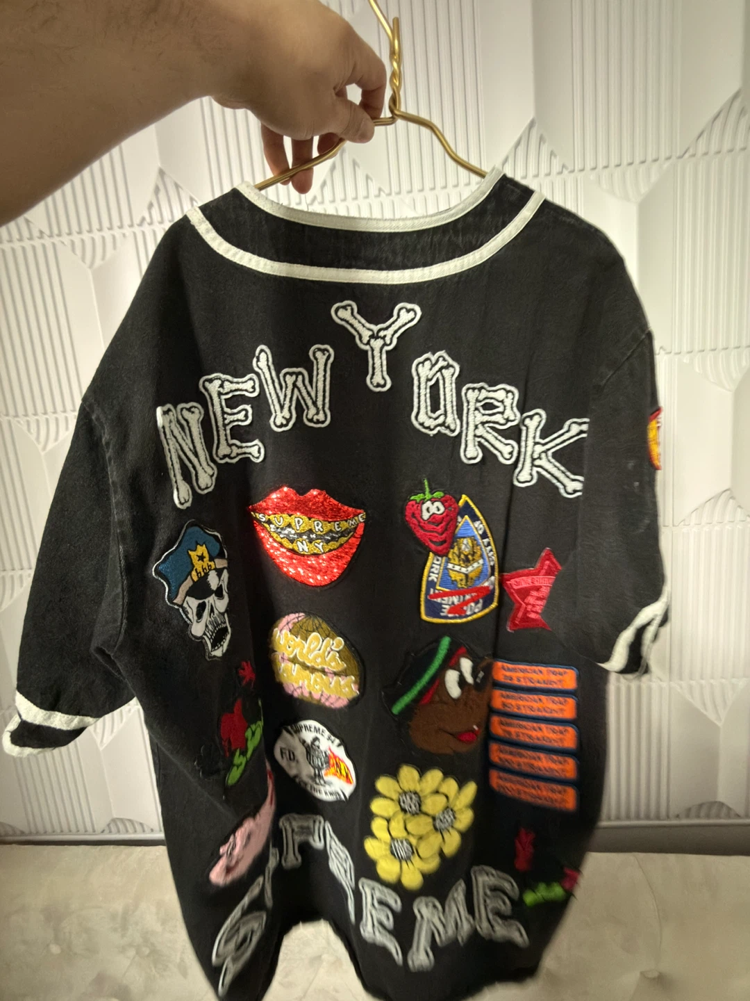 Supreme Patches Denim Baseball Jersey - photo 2