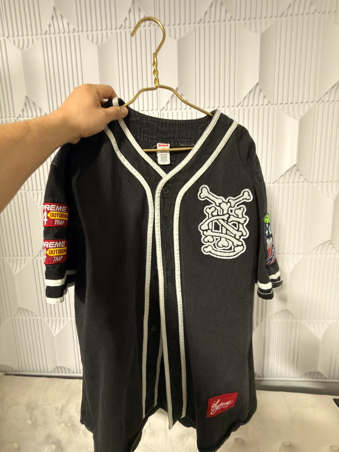 Supreme Patches Denim Baseball Jersey