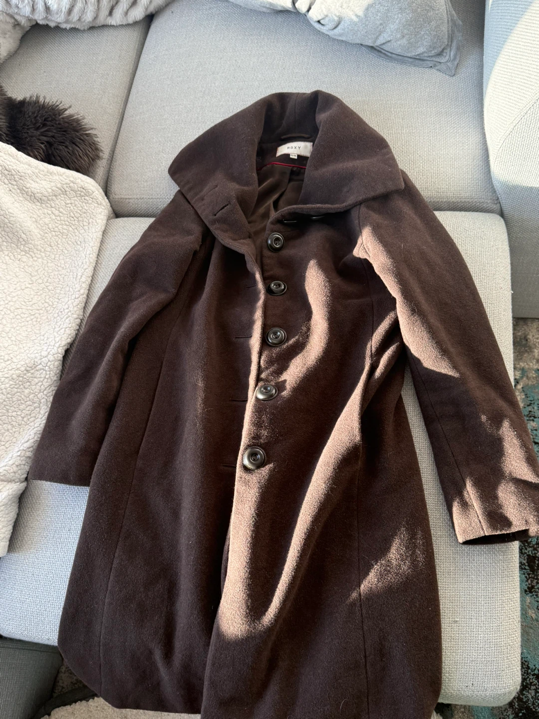 Roxy Brown Wool Blend Coat Medium