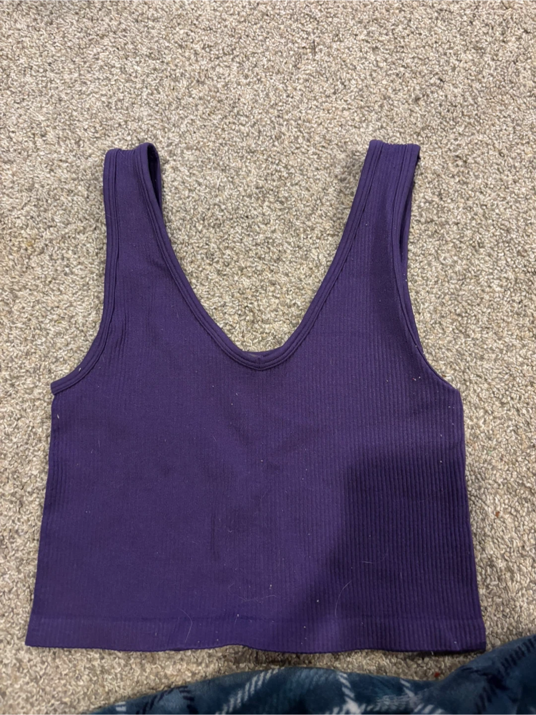 Purple Ribbed Cropped Tank Top