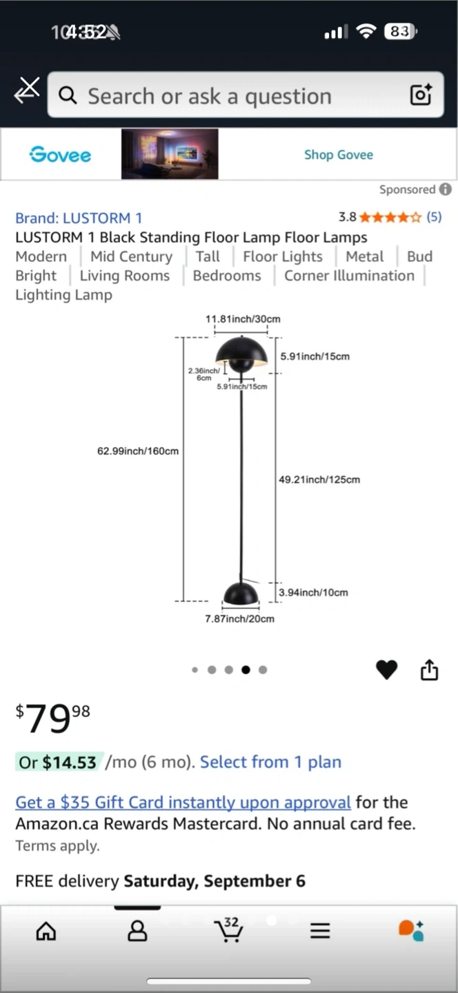LUSTORM 1 Black Standing Floor Lamp - photo 4