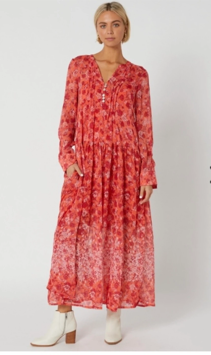 Free People Maxi Dress Coral Floral Print Size Large