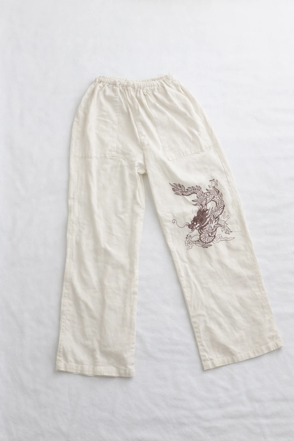 Cream Dragon Print Pants