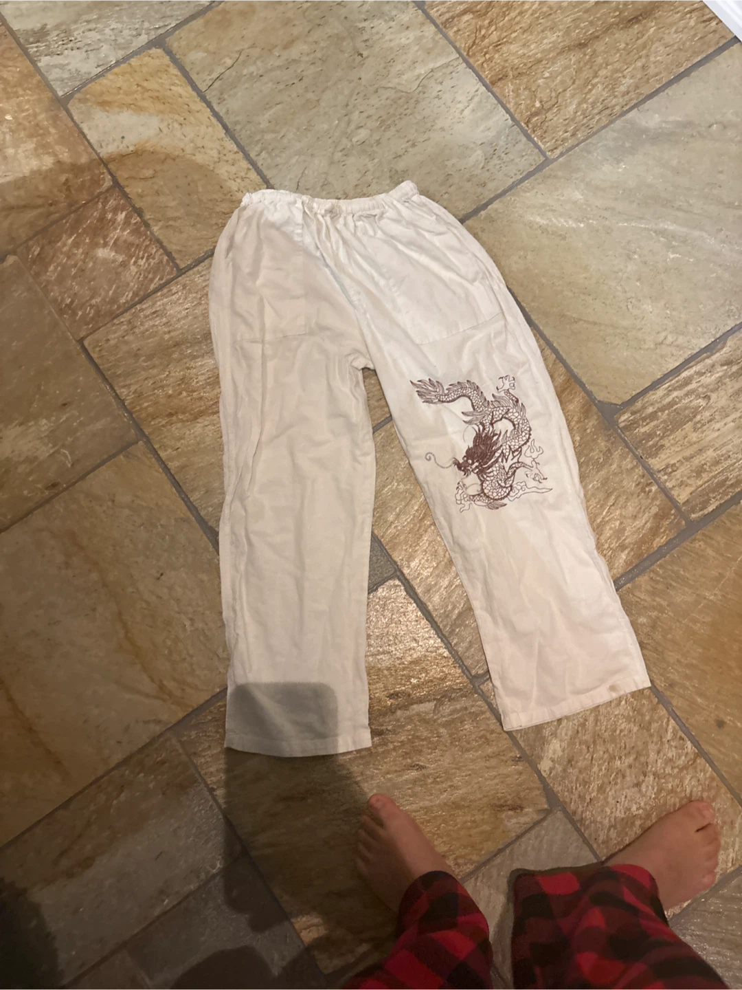 Cream Dragon Print Pants - photo 2