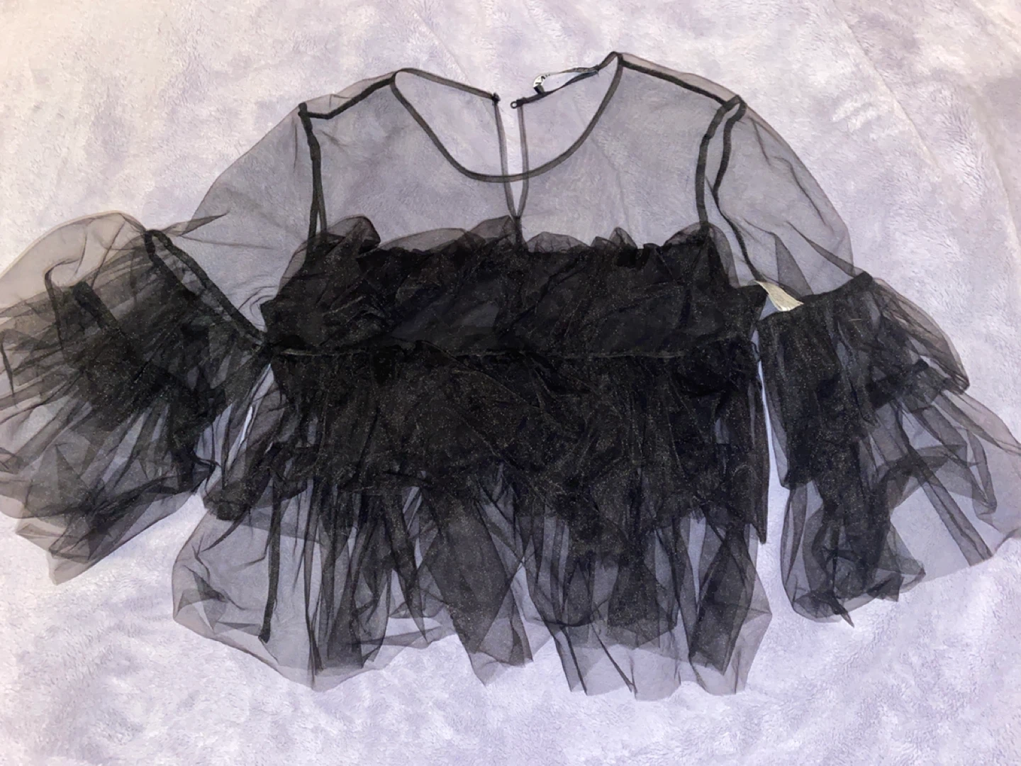 Zara Black Sheer Tulle Blouse Size S