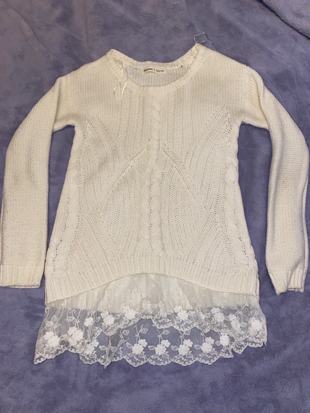 Bluenotes White Sweater with Lace Trim XS/TP
