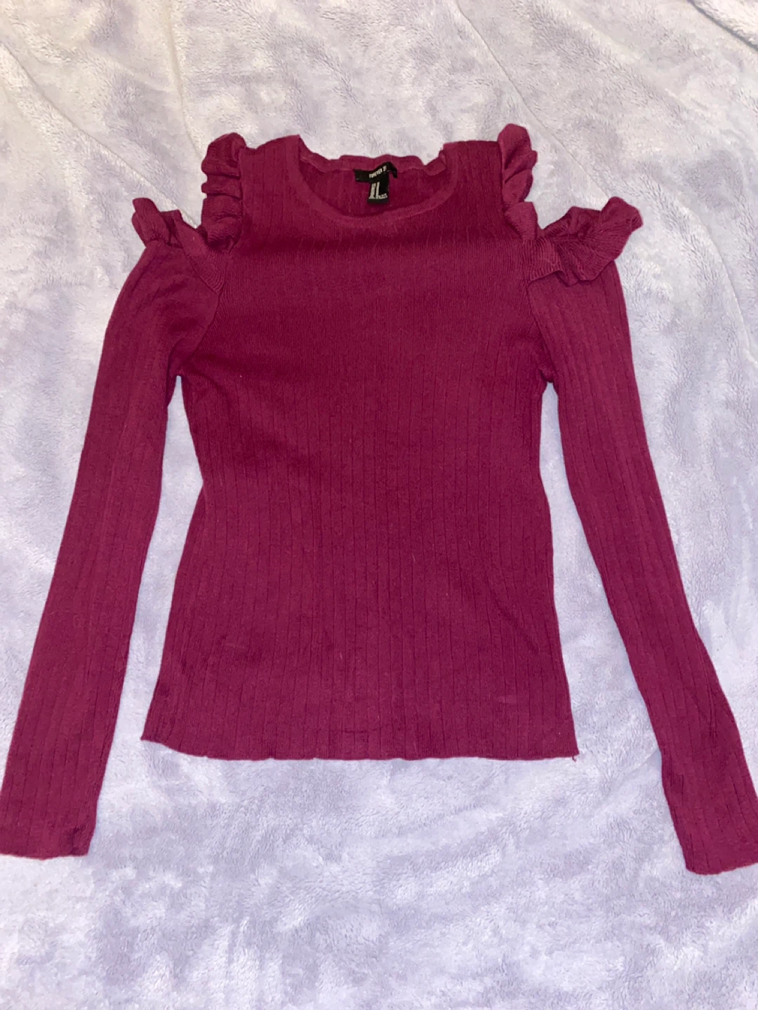 Forever 21 Cold Shoulder Ruffle Long Sleeve Top