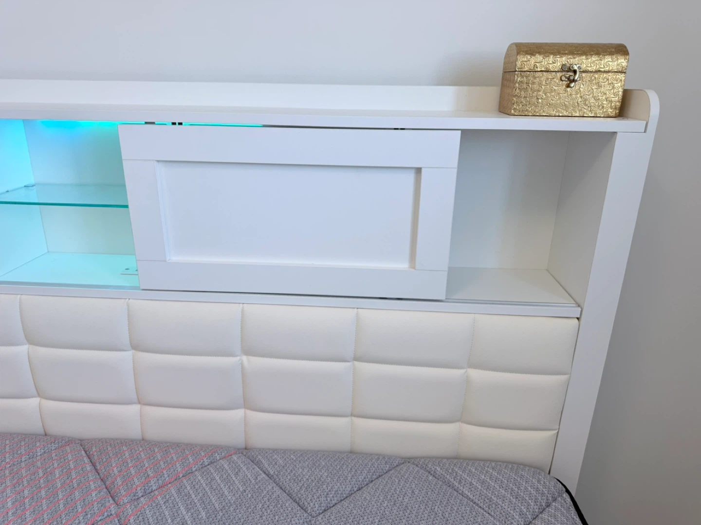QUEEN White Bed Frame with Storage Headboard - photo 5