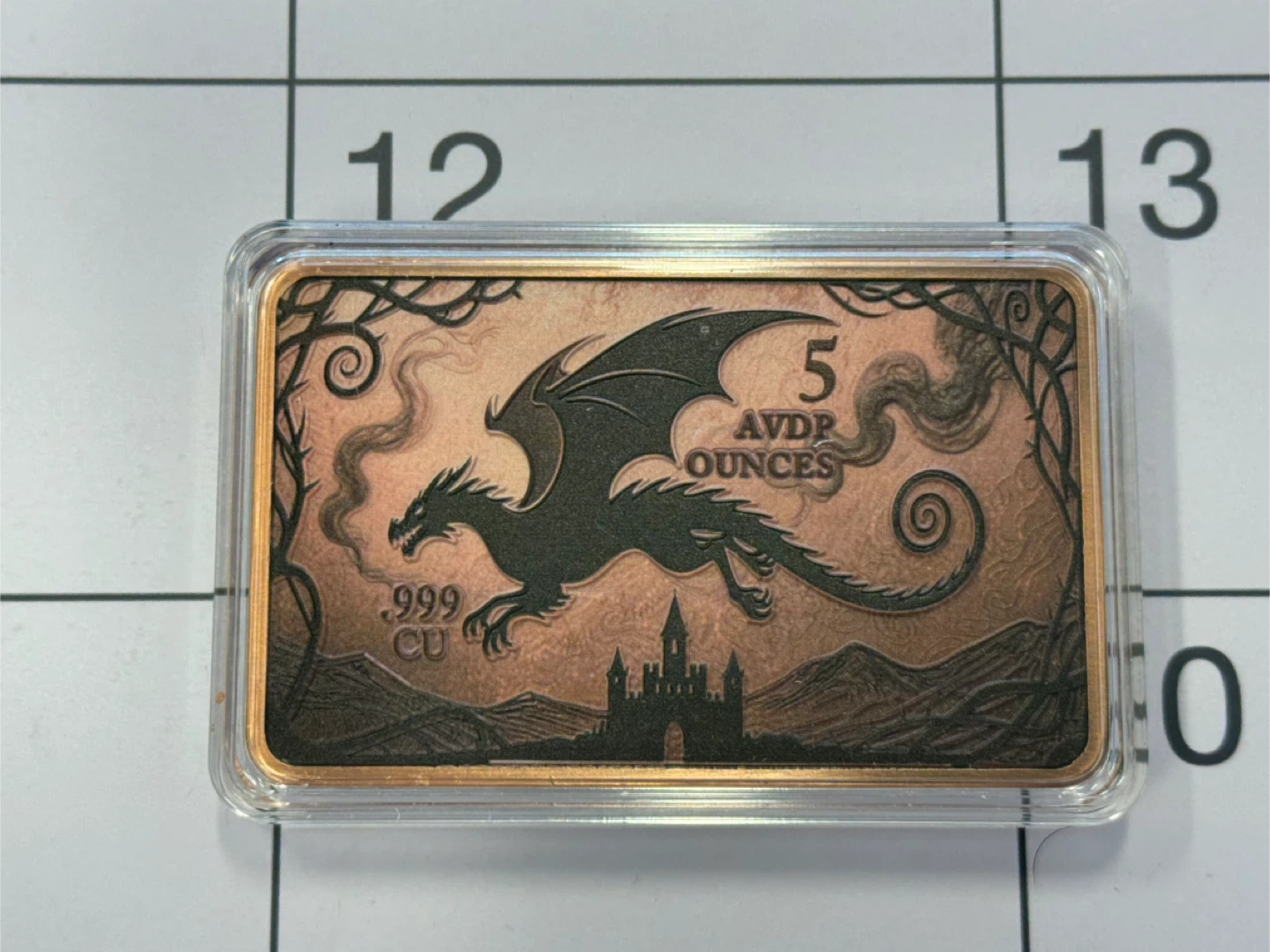 5 OUNCES .999 Copper Coulored Bar Dragon Design - photo 2