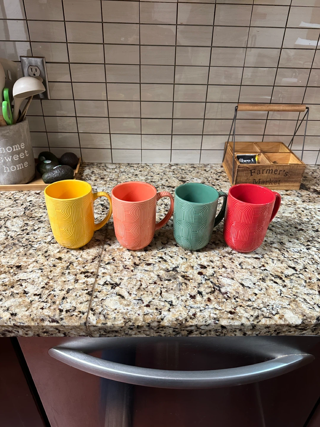 Set of 4 Textured Mugs - Yellow, Coral, Teal, Red - photo 3