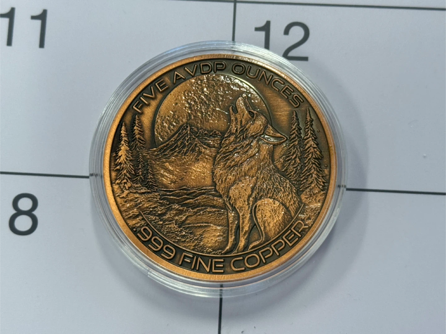 5 oz 999 Fine Copper Coin - 3d Wolf Design - photo 3