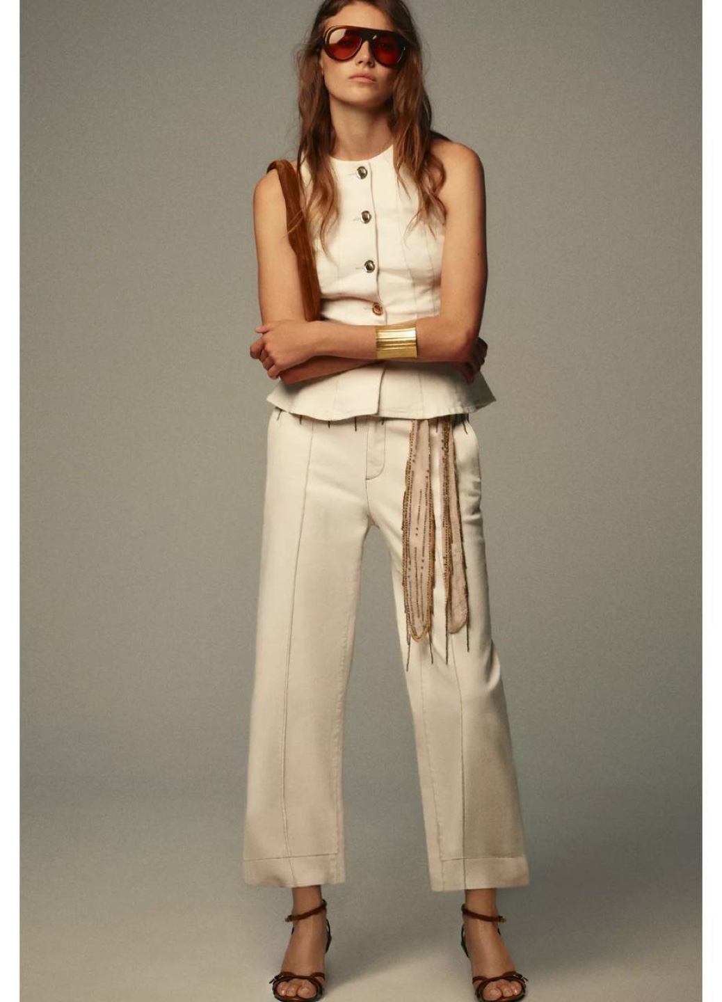 White Sleeveless Button-Up Vest S, Zara - photo 2