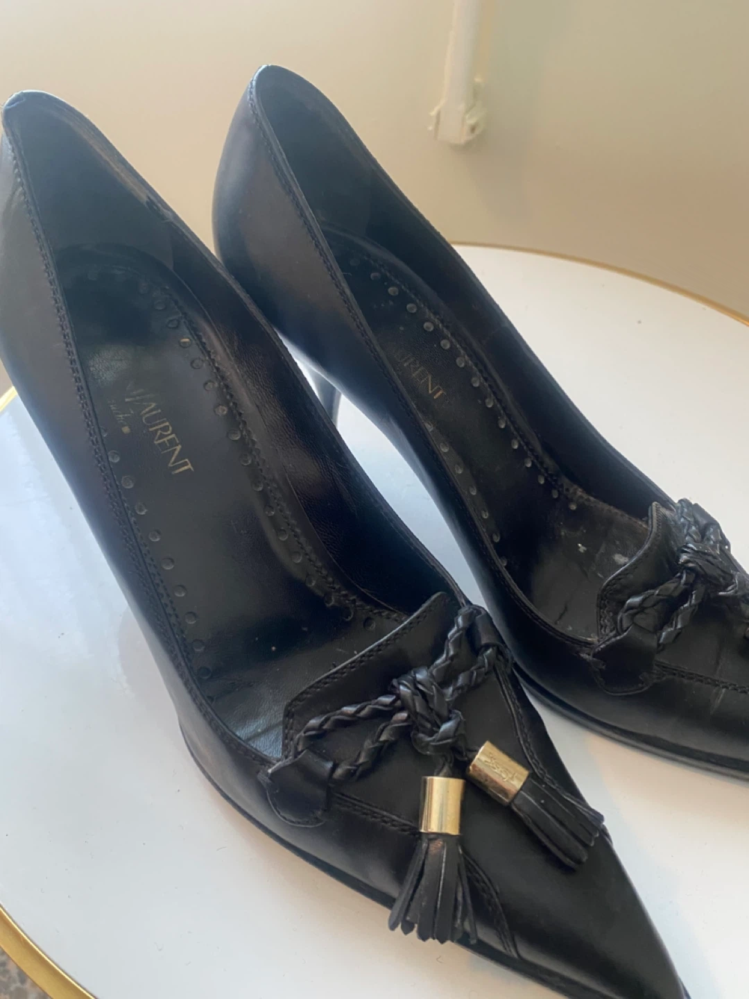 Yves Saint Laurent Black Leather Tassel Pumps - Size 37 - photo 2