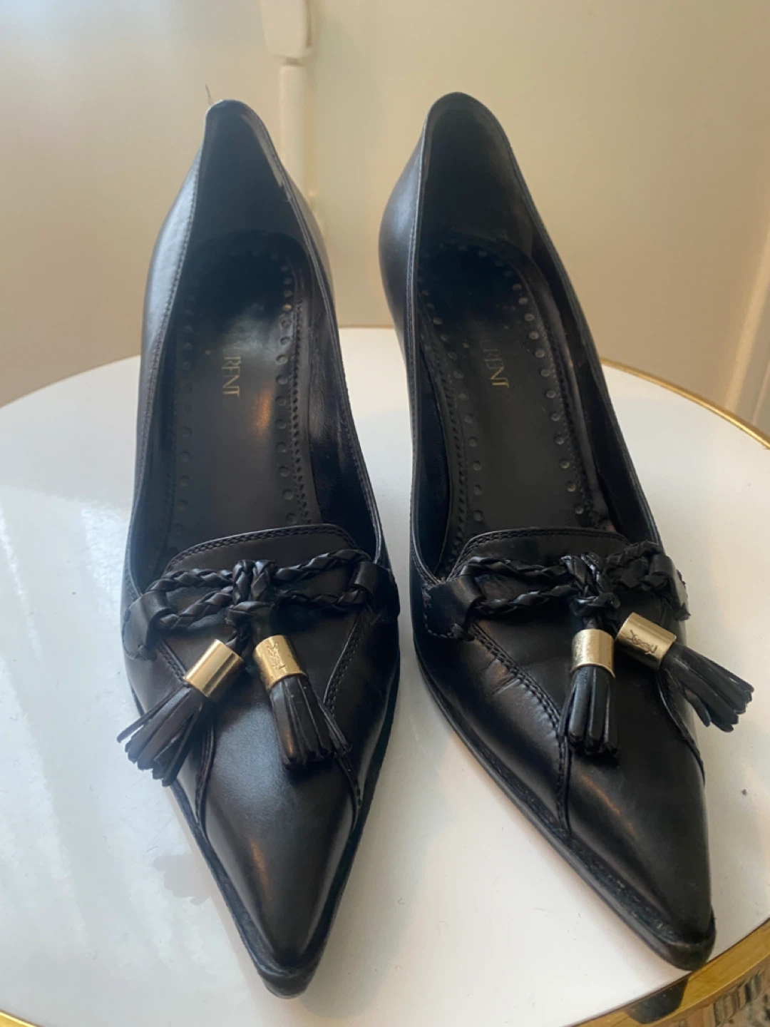 Yves Saint Laurent Black Leather Tassel Pumps - Size 37