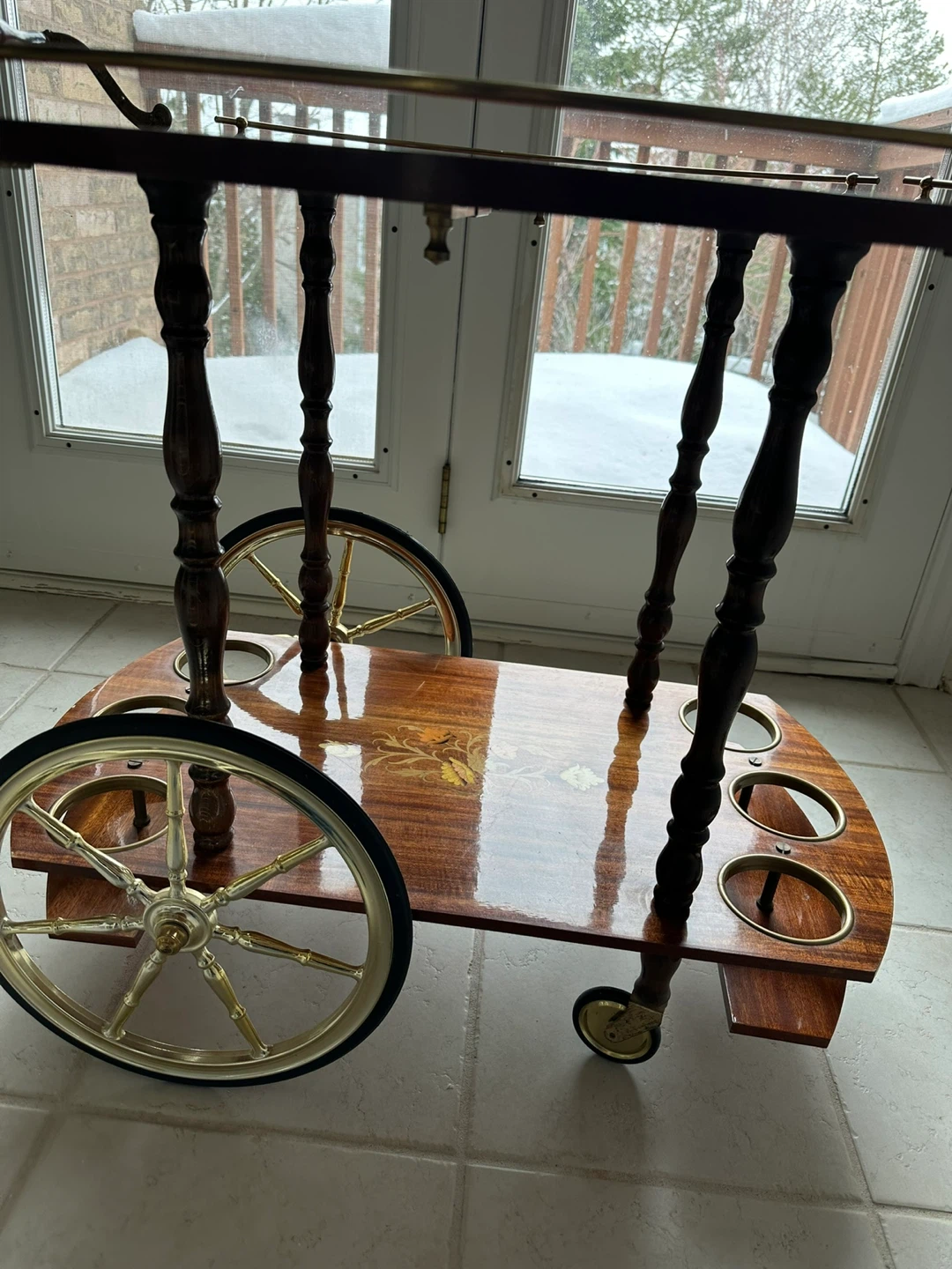 Vintage Italian Marquetry Bar Cart/Tea Trolley - photo 3