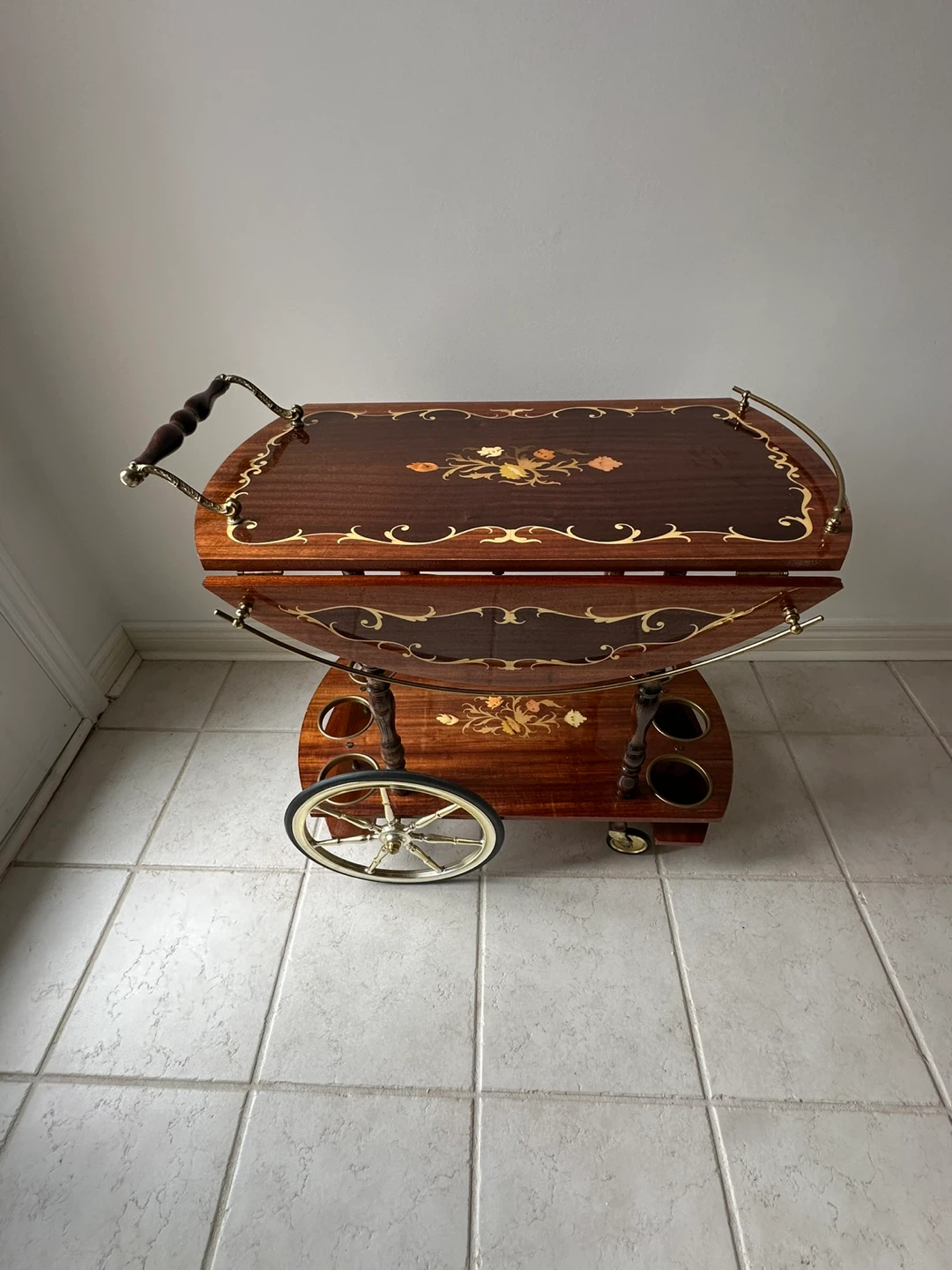 Vintage Italian Marquetry Bar Cart/Tea Trolley