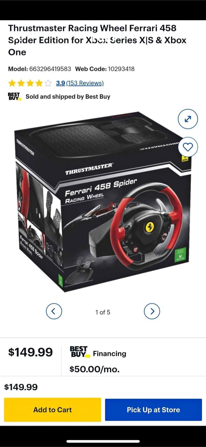 Thrustmaster Ferrari 458 Spider Racing Wheel for Xbox
