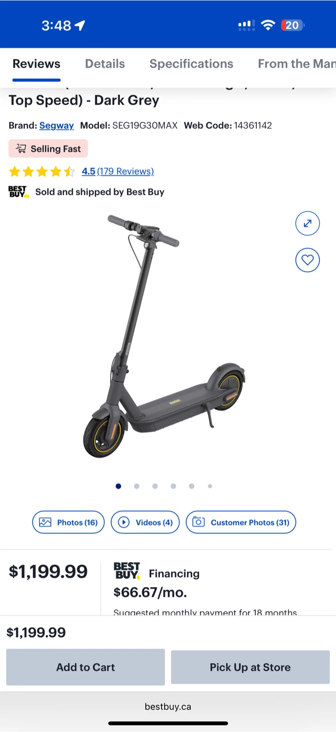 Segway Ninebot Electric Scooter - Dark Grey