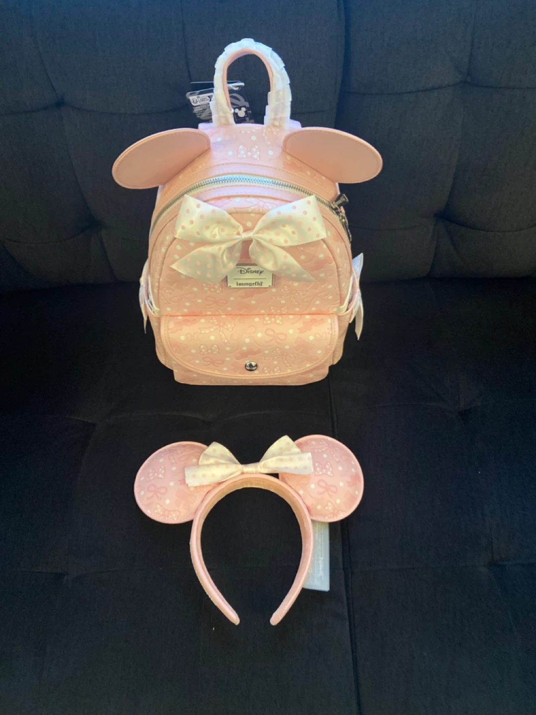 Pink Loungefly backpack & matching ears. (new, never used)