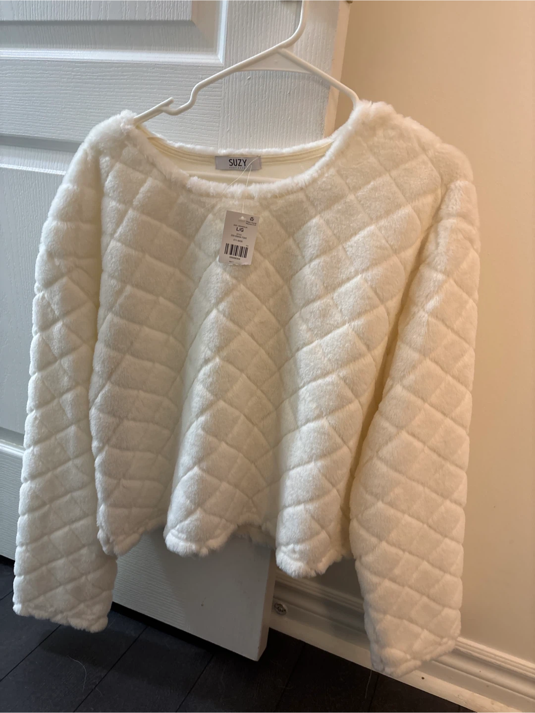 Suzy Cream Faux Fur Quilted Sweater L/G