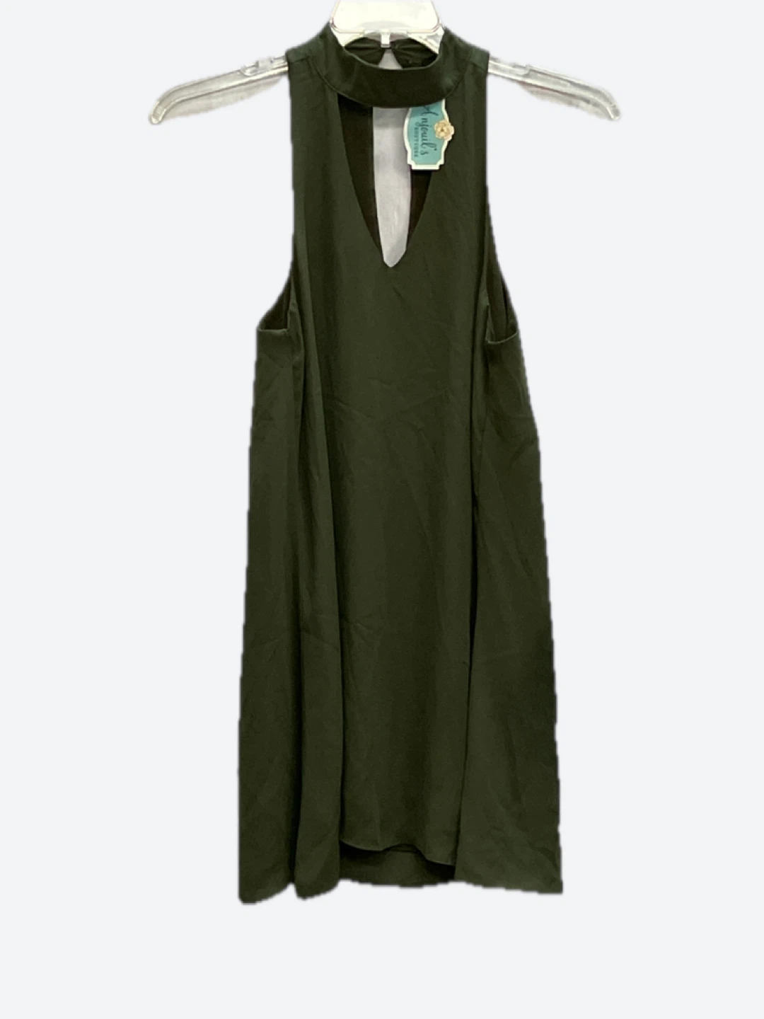 Choker Neck Sleeveless Mini Dress - Olive Green